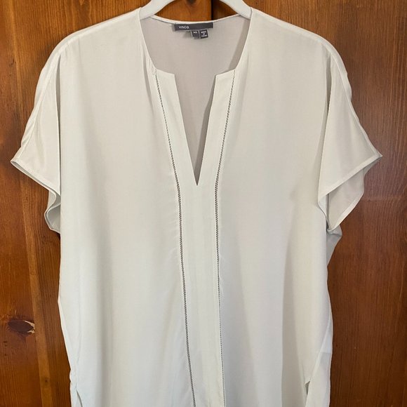Vince Light Blue Split Neck Silk Blouse - Picture 1 of 12